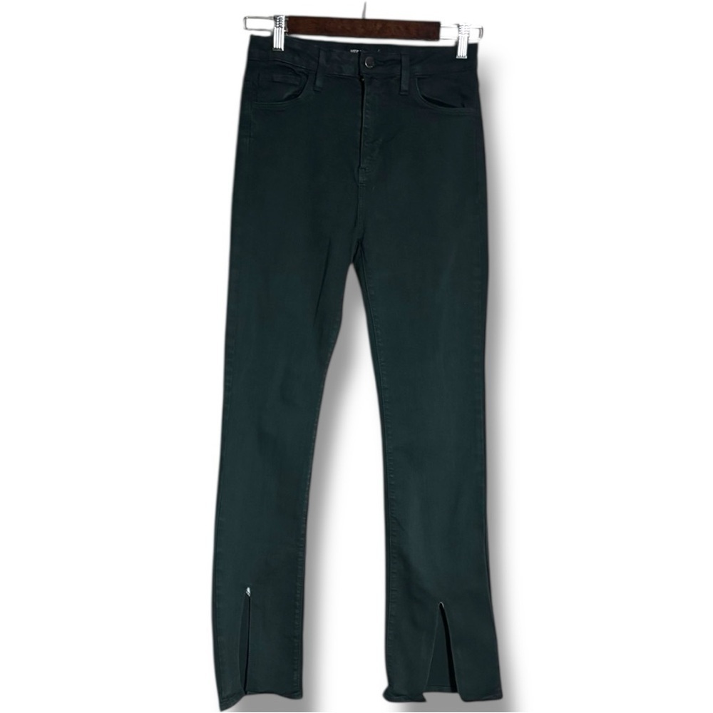 Just Black Dark Forest Green Denim High Waist Flared Slit Leg Women's 26 Jeans - Picture 2 of 13